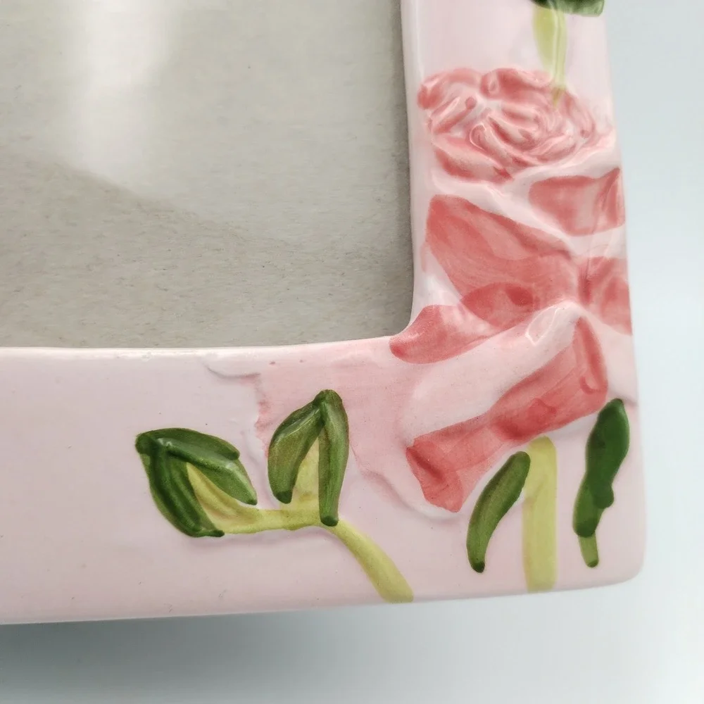 Pink Porcelain Picture Frame with‎ Pink Roses 3.5